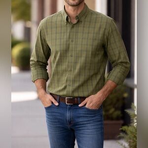 Eddie Bauer Relaxed Fit Cotton Shirt XL Green Plaid Button Down